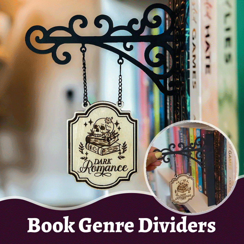 🔥LAST DAY 49% OFF-Book Nook Tavern Signs – Genre Shelf Labels with Hanging Brackets