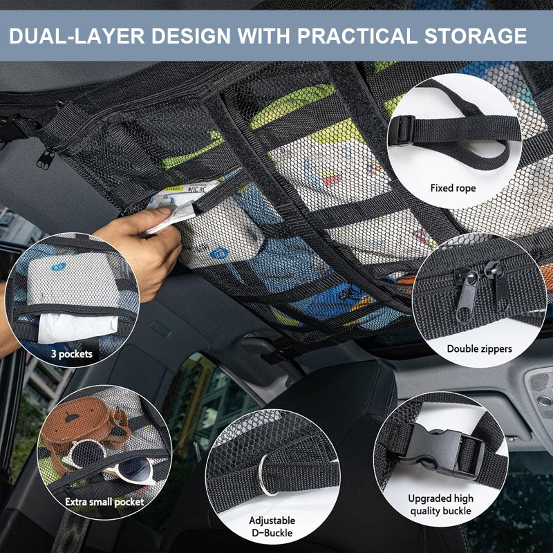 Double-Layer Car Roof Cargo Net Organizer