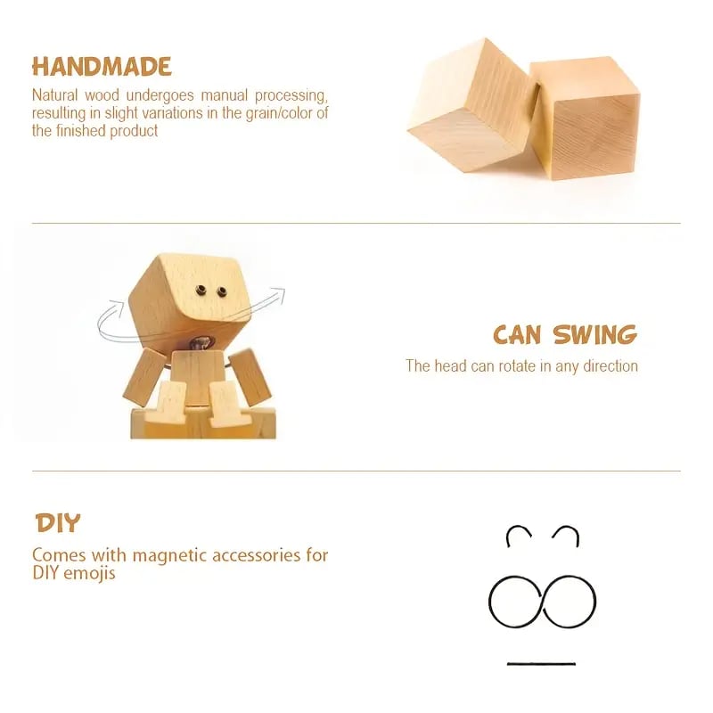 Charming Little Wooden Figure That Sways with 12PCS Magnetic Expressions