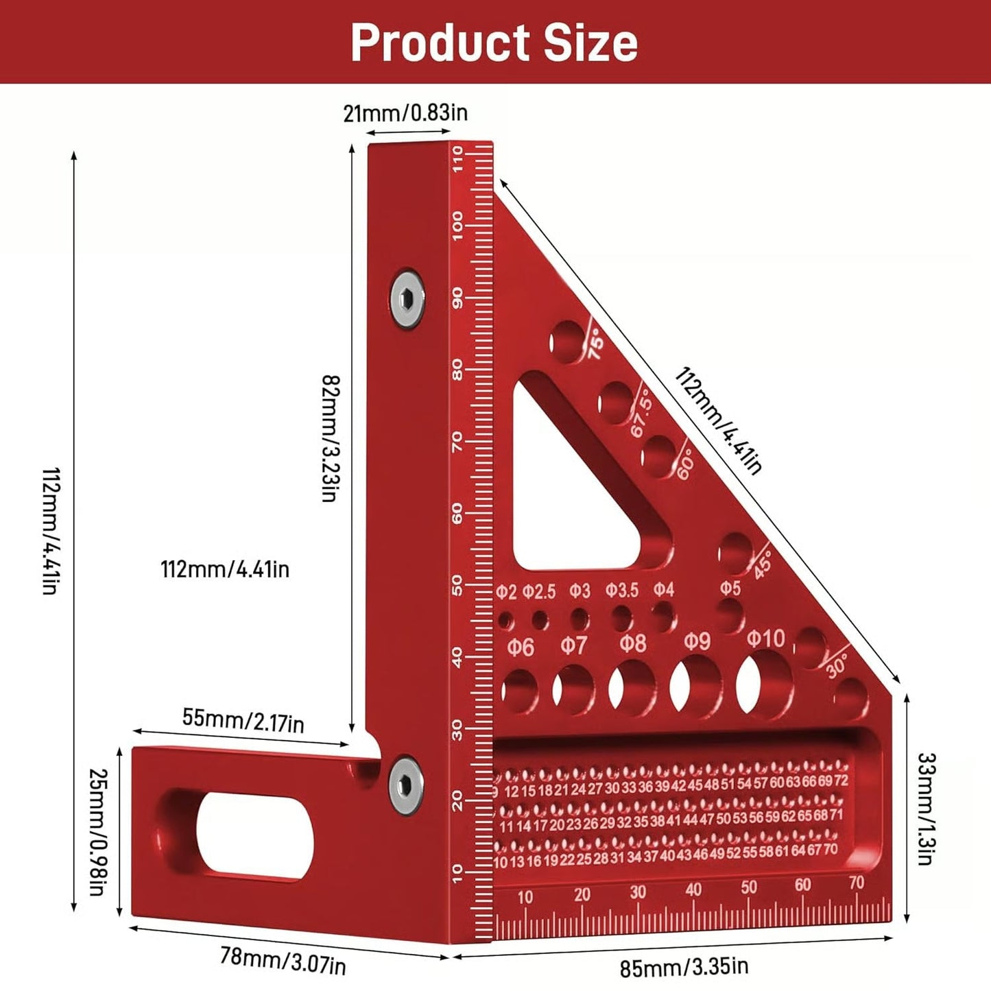 Multifunctional Aluminum Alloy 3D Square Triangle Ruler