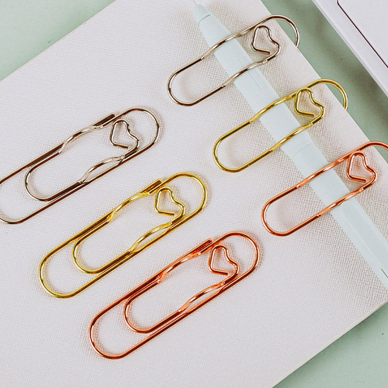 6Pcs 3 Colors Heart Pen Clip Metal Pencil Clips
