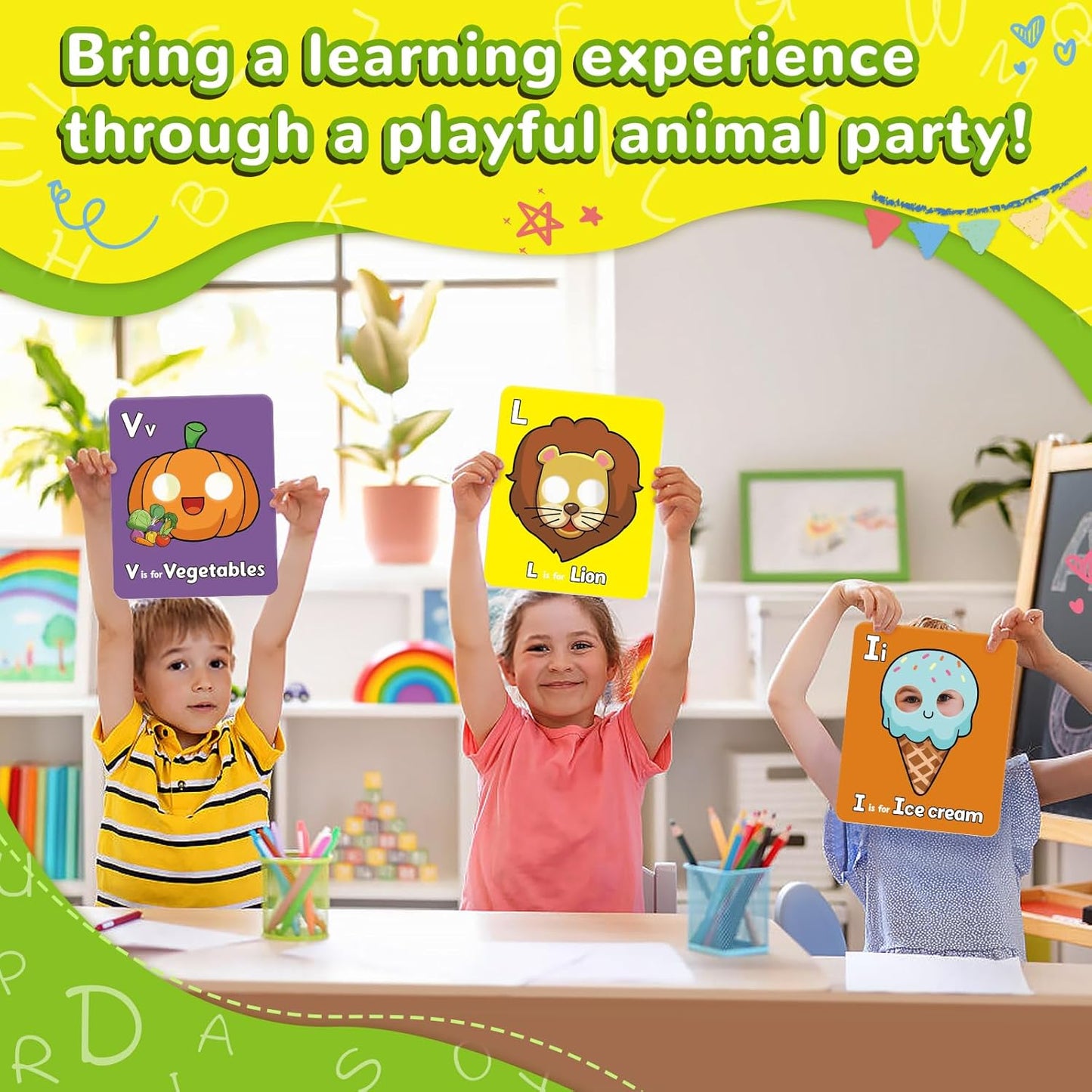 🔥 Last Day 49% OFF 🔥26 Pcs Alphabet ABC Flash Cards with Animal Masks