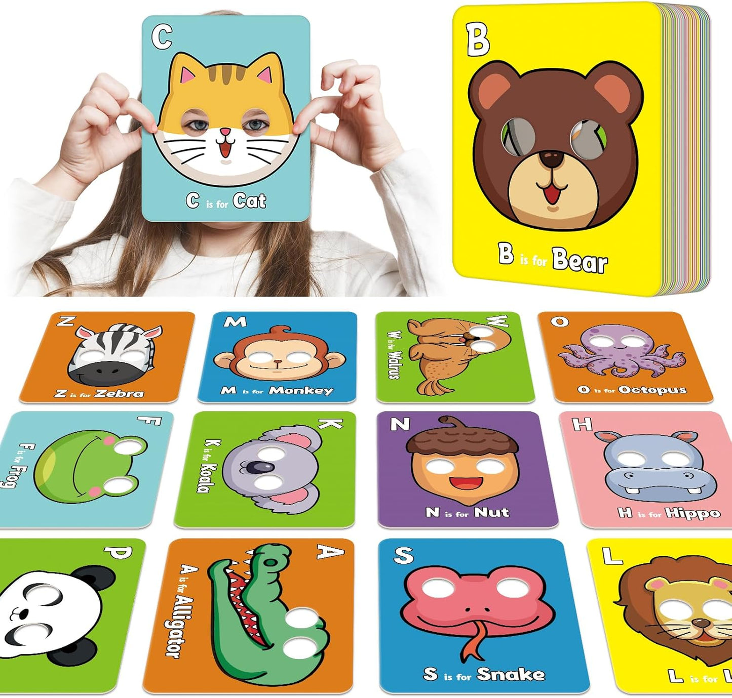 🔥 Last Day 49% OFF 🔥26 Pcs Alphabet ABC Flash Cards with Animal Masks