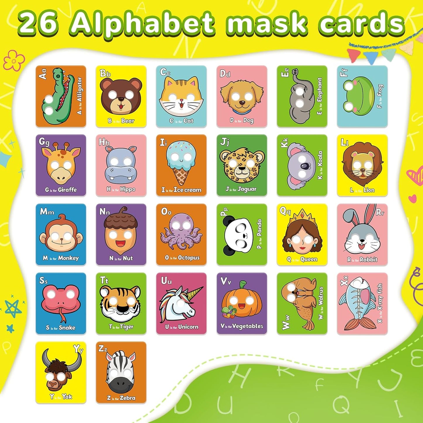 🔥 Last Day 49% OFF 🔥26 Pcs Alphabet ABC Flash Cards with Animal Masks