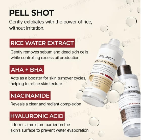 🌿Peel Shot Glow Rice Ampoule Duo - Serums for Brightening, Exfoliating, and Moisturizing🌾