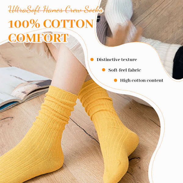 🧦✨ UltraSoft Hanes Crew Socks – 100% Cotton Comfort