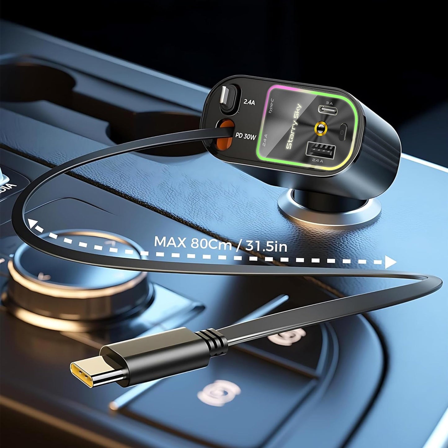 🌟4-in-1 StarLight Retractable Car Charger