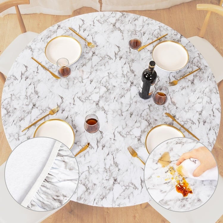 🔥Hot Sale-45% OFF❤️Round Fitted Vinyl Tablecloth with Flannel Backing