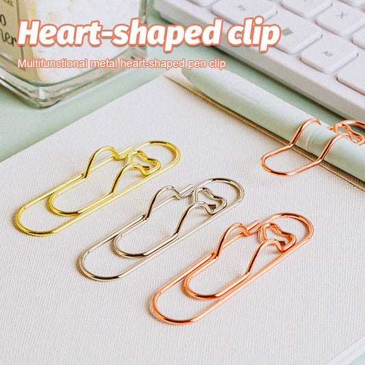 6Pcs 3 Colors Heart Pen Clip Metal Pencil Clips