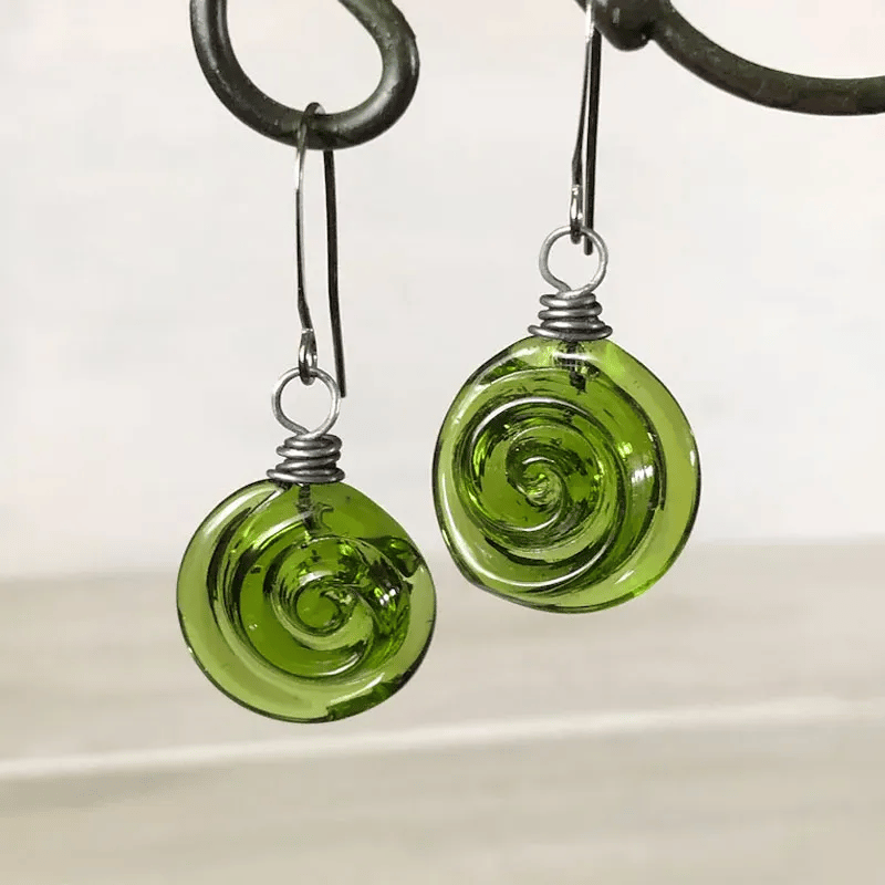 Recycled Glass Spiral Earrings: Upcycled Mason Jar Dangles