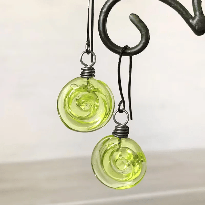 Recycled Glass Spiral Earrings: Upcycled Mason Jar Dangles