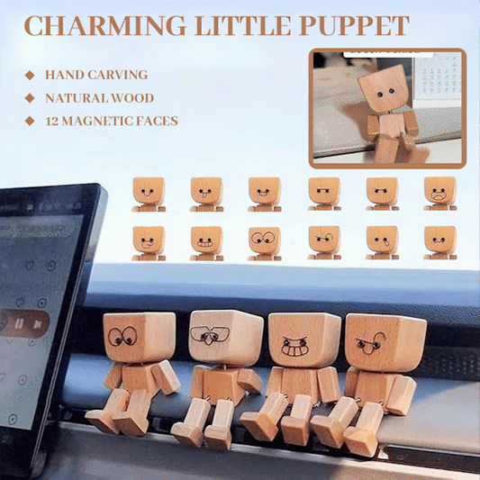 Charming Little Wooden Figure That Sways with 12PCS Magnetic Expressions