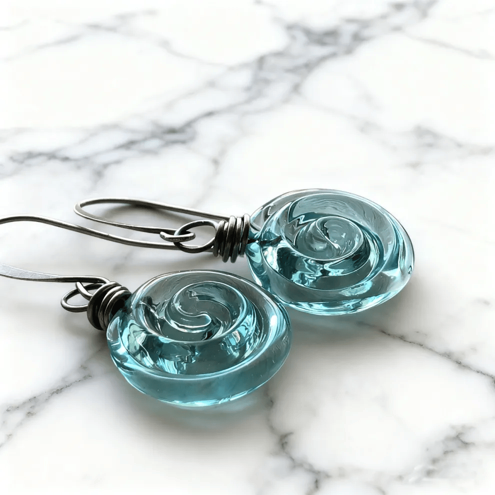 Recycled Glass Spiral Earrings: Upcycled Mason Jar Dangles