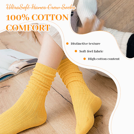 🧦✨ UltraSoft Hanes Crew Socks – 100% Cotton Comfort
