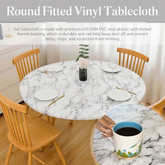 🔥Hot Sale-45% OFF❤️Round Fitted Vinyl Tablecloth with Flannel Backing
