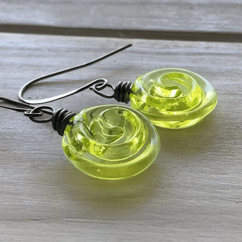 Recycled Glass Spiral Earrings: Upcycled Mason Jar Dangles