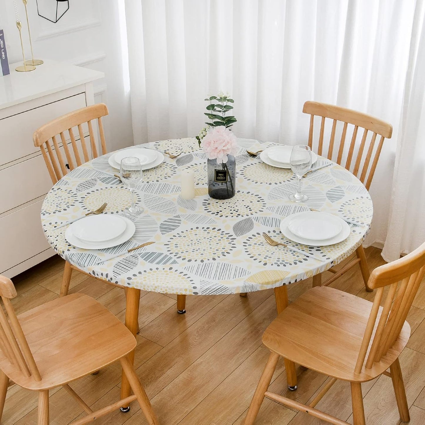 🔥Hot Sale-45% OFF❤️Round Fitted Vinyl Tablecloth with Flannel Backing