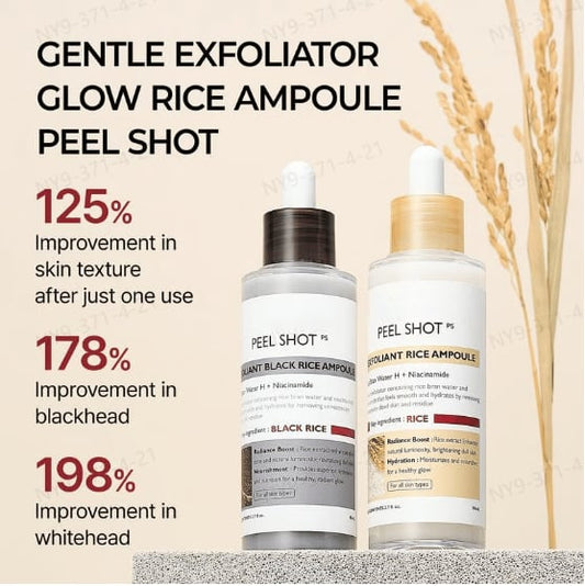 🌿Peel Shot Glow Rice Ampoule Duo - Serums for Brightening, Exfoliating, and Moisturizing🌾